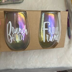 Brunch Buddy & Friday Friend Stemless Glass Set